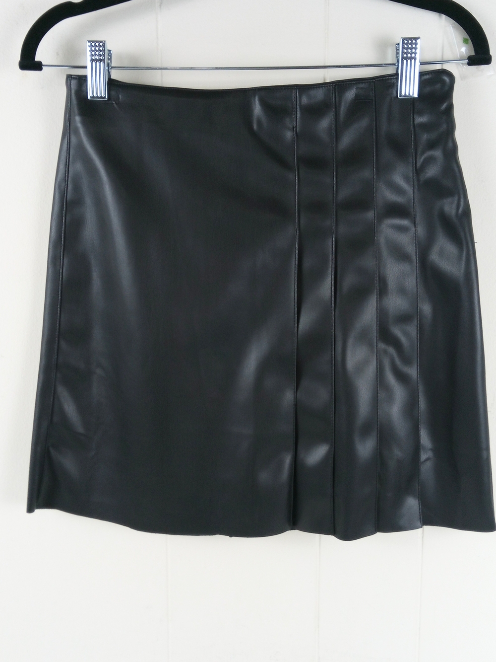 THML Black Faux Leather Pleated Mini Skirt Size S NWT Vegan Grunge Goth Emo Punk